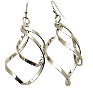 Elegant Silve-Tone Twisted Hoop Dangle Earrings 2 inch Drop Elegant